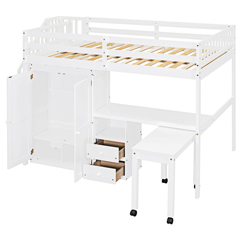Lit mezzanine double avec escalier et armoire