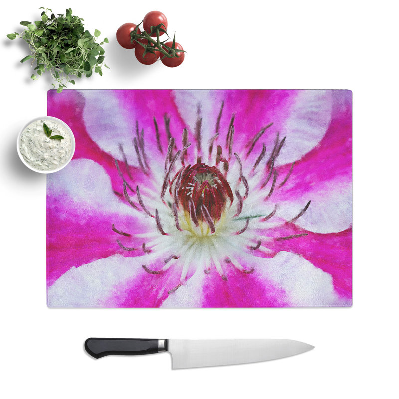 Clematis Flower Painting Chopping Board, 0.4cm H x 28.5cm W x 39cm L