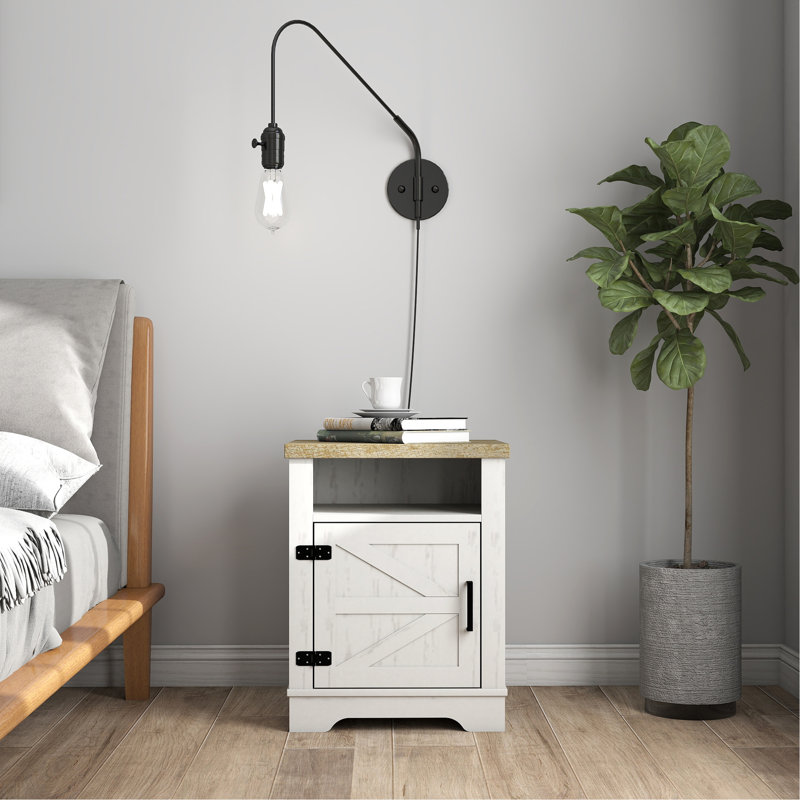 Table de chevet Farmhouse, table d'appoint avec porte de grange, table d'appoint moderne avec rangement pour chambre à coucher, bureau