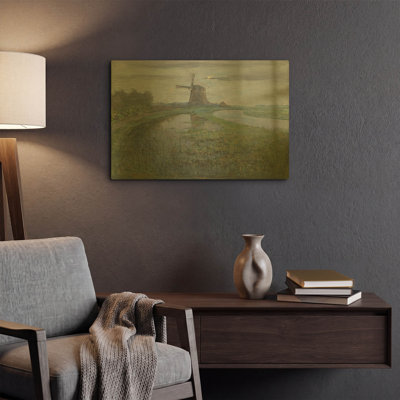 «Oostzijdse Mill long the River Gein by Moonlight, 1903» par Piet Mondrian, art mural en métal doré, 24 po x 16 po