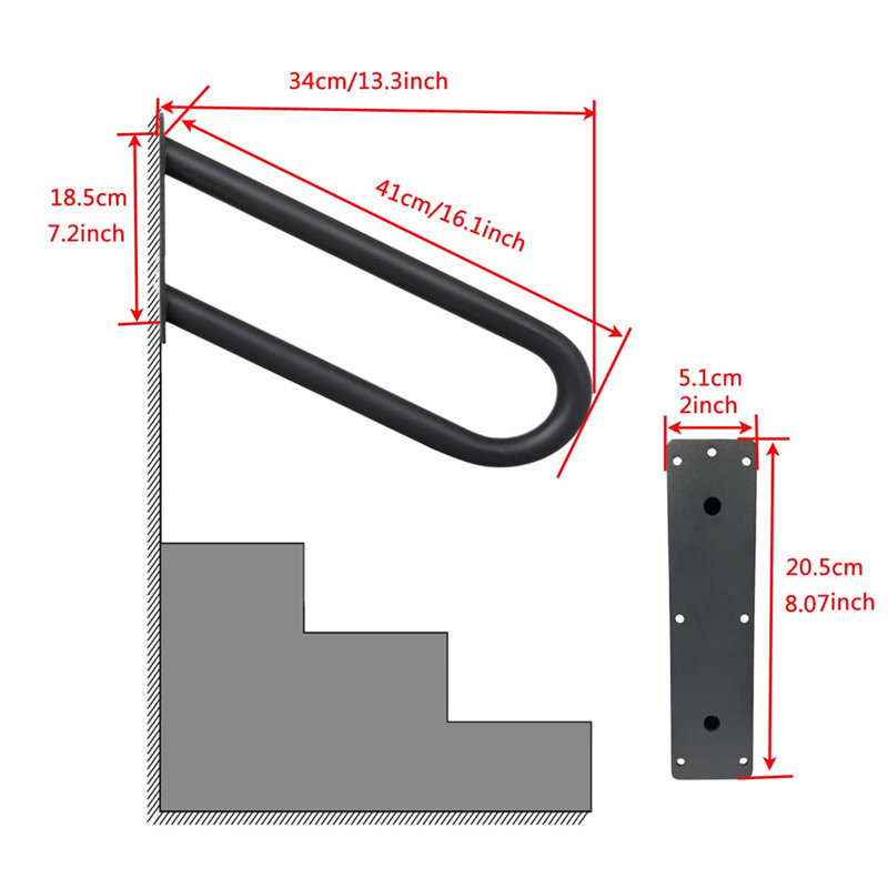 2 Pack Handrails For Outdoor Steps Wall Mounted Step Handrails Heavy-Duty U-Shape Indoor Outdoor Hand Railings For 1-3 Step Stair Handrails