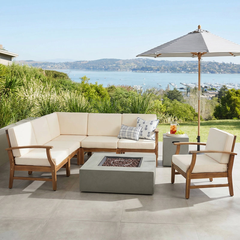 Ivanka Acacia 6 - Person Modular Patio Conversation Set with Cushions, Cream