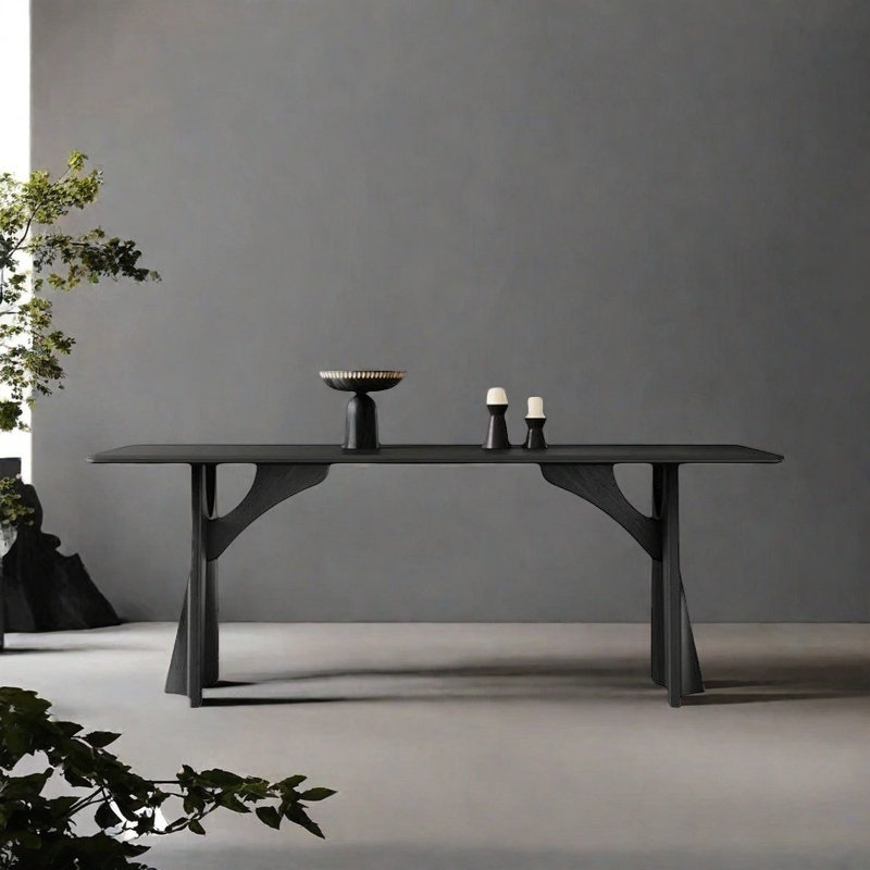 Retro-style black sintered stone dining table, 29.52"H x 70.86"L x 35.43"W