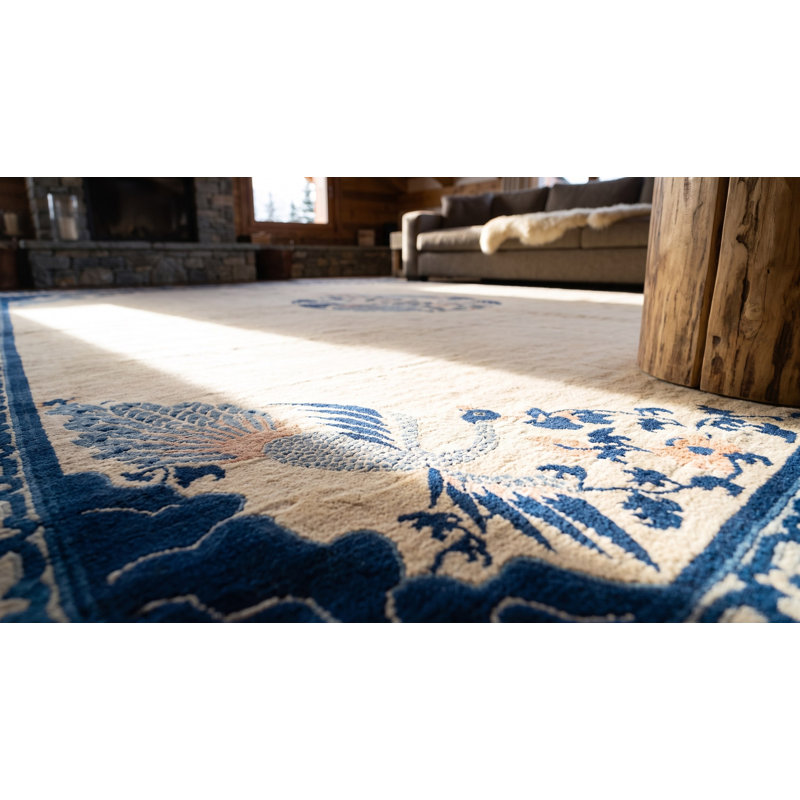 Tapis ivoire beige crème blanc en laine noué à la main 1890