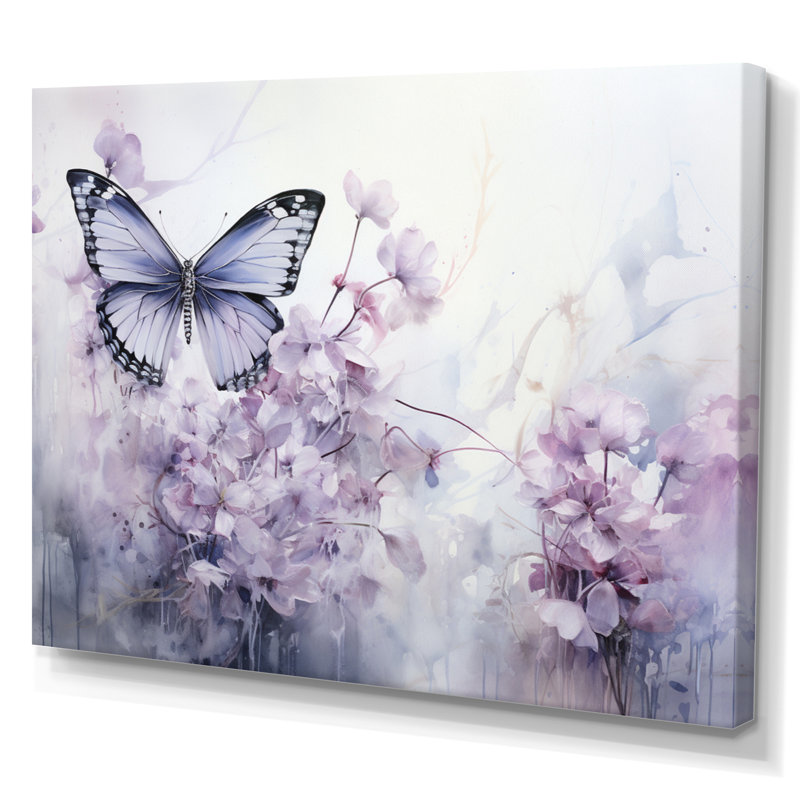 «Mauve papillon enchanté, vol I», art sur toile papillon, Toile tendue, 34" H x 44" W