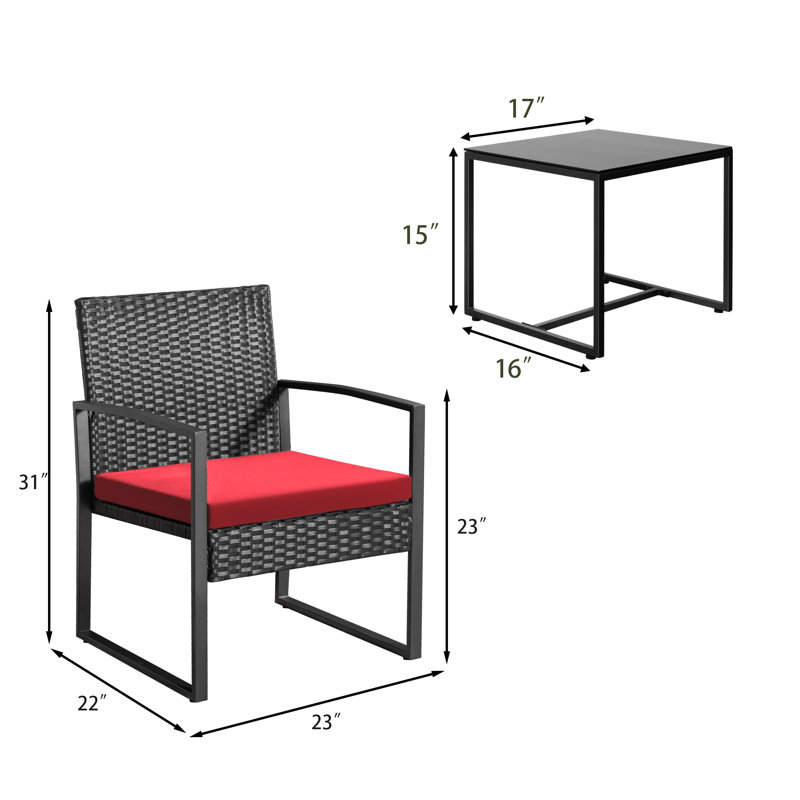 Moncure 2 - Person Patio Conversation Set with Cushions, Red