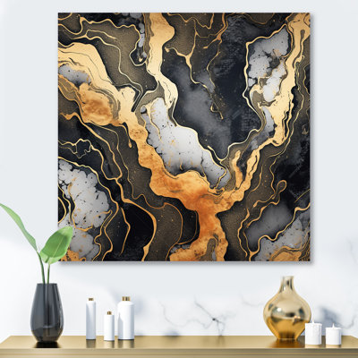 Or et marbre gris scintillant Galaxies II - impression d'art mural fractal en métal