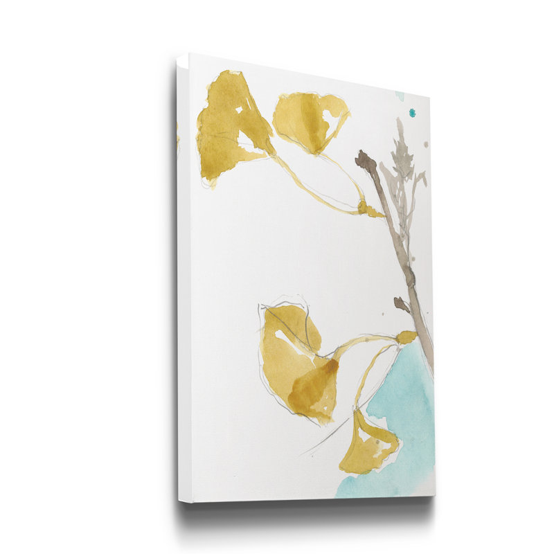 Reproduction d’art sur toile tendue « Ginkgo on Dusty Teal IV », H 36 po x l 24 po x P 1 po