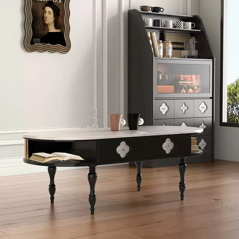 Light luxury marble solid wood coffee table