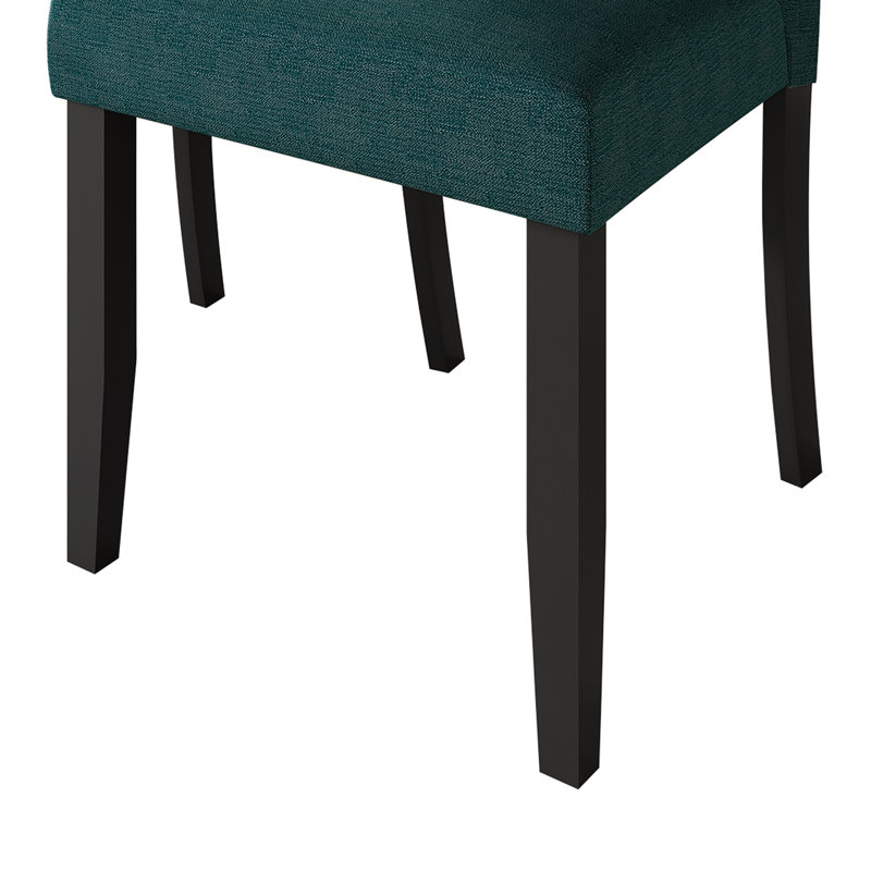 Black Wooden Dining Chair With Linen Cover, Teal