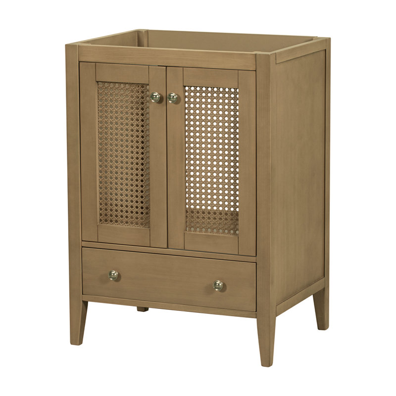 Meuble-lavabo de 24 po sans lavabo, base seulement, armoire en rotin avec portes et tiroir, cadre solide et panneau de fibres à densité moyenne
