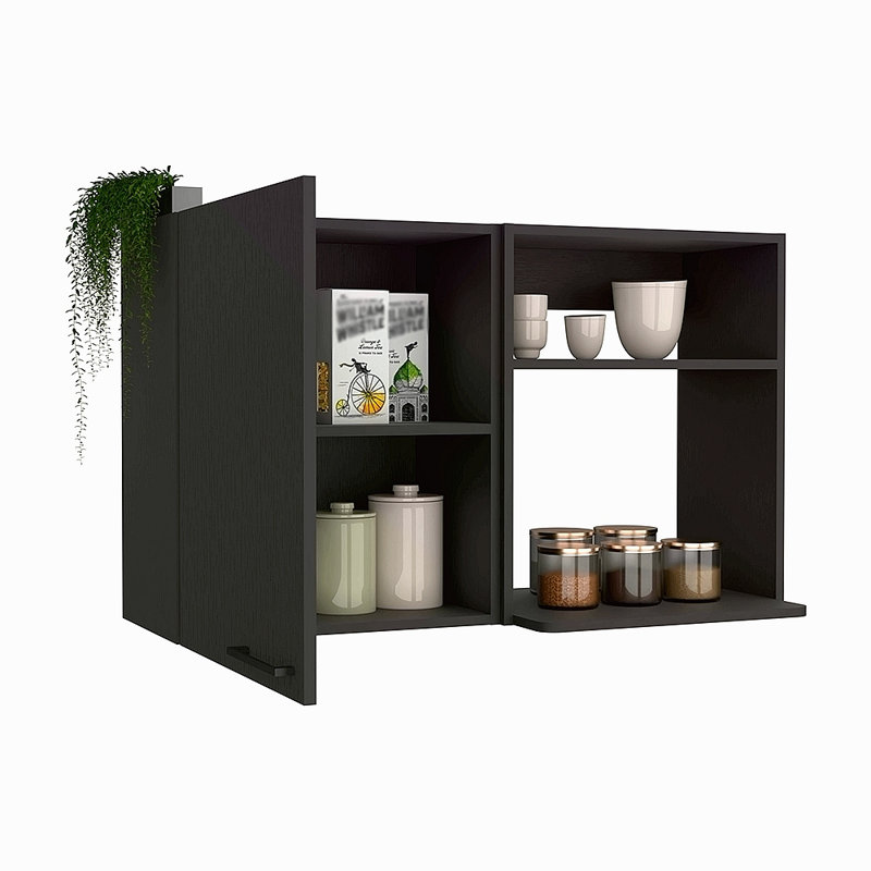 Armoire murale de cuisine Bussolengo, deux tablettes, Noir