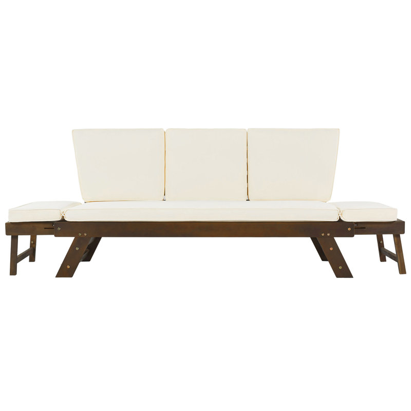 80.9'' Wide Straight Acacia Patio Sofa with Cushions, Beige, Brown