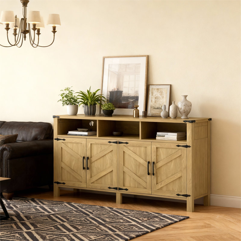 Buffet 59 po avec tablettes réglables, prises intégrées et ports USB, multifonctionnel pour la cuisine, le salon et le vestibule