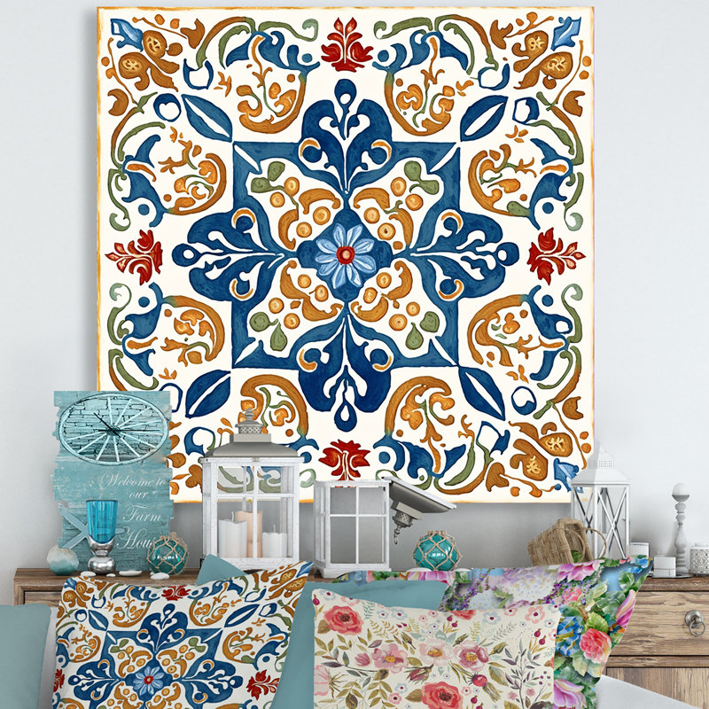 Mediterranean Tiles In Retro Blue VII - Abstract Tile Metal Print Wall Art, 36" H x 36" W x 1" D