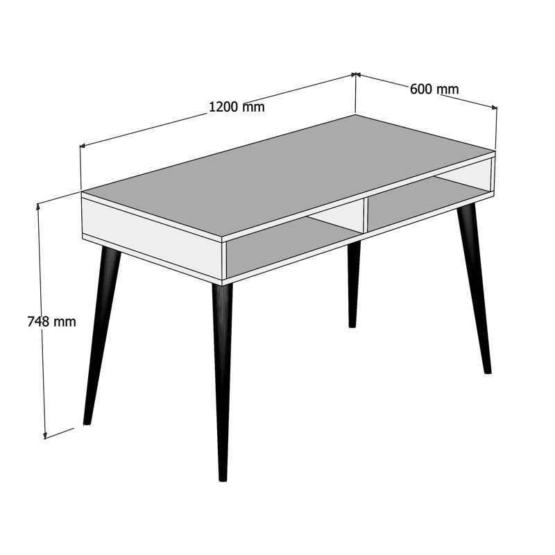 Modern 2-Tier Study Desk, White, 47.2 x 29.5 x 23.6 inches | 100% Melamine Coated Particle Board, Thickness: 0.7 inches | Scandinavian Design, Additional Storage, Perfect for Home Office & Study Spaces