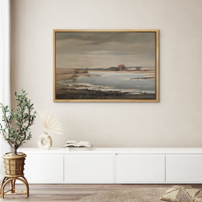 Mute Neutre Paysage au bord du lac Calme Reflet de l'eau Sérénité Nature Scène Décoration Murale pour le Salon Chambre Encadrée Toile Chambre à Coucher Murale, reproduction d'art