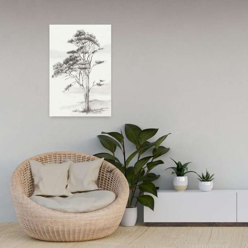 Arbre solitaire dans une brise douce I, paysage contemporain abstrait, art mural, H 24 po x l 16 po