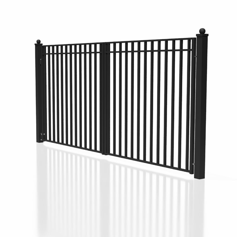 Madrid Style Black Steel Dual Swing Driveway Gate 14 x 6 feet