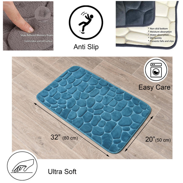 Evideco 3D Cobble Stone Shaped Memory Foam Bath Mat Microfiber Non Slip - Lime Green