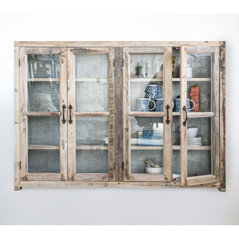 Armoire à dossier en bois récupéré et en métal avec 4 portes en verre et 4 tablettes