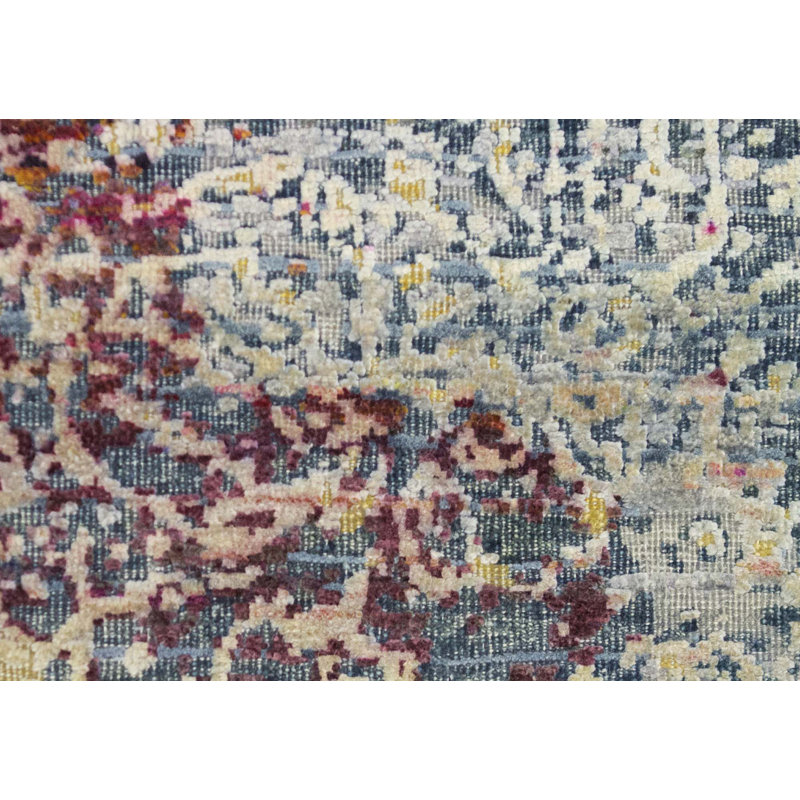 Tapis bleu et multicolore de haute qualité noué à la main