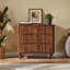 Commode 3 tiroirs cannelée, commode haute de style Mid-Century à rainures verticales, armoire de rangement en bois massif avec poignées en métal