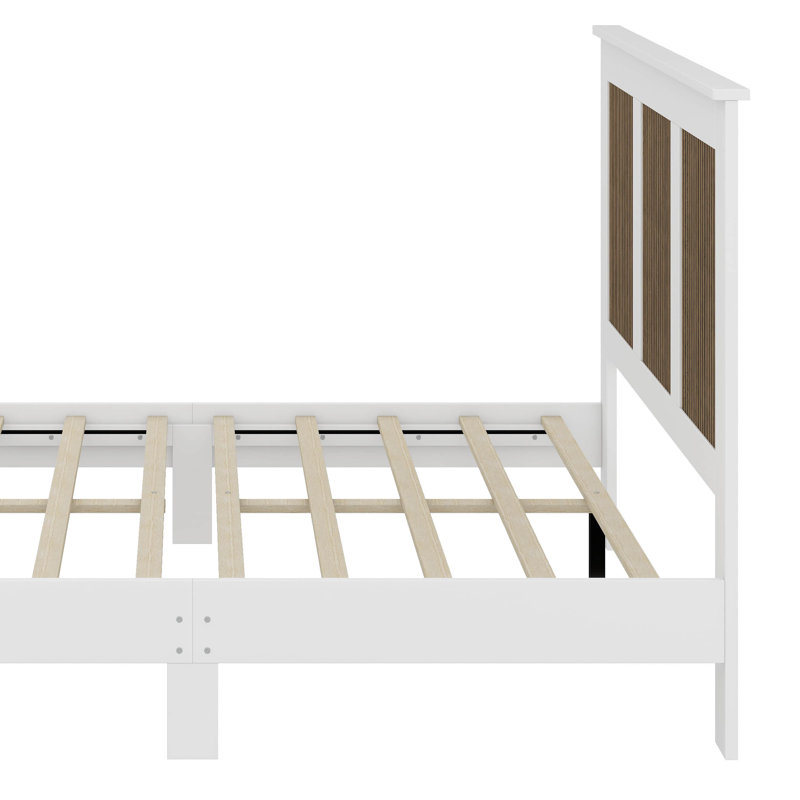 Lit plateforme en bois Farmhouse Modern, Complète, Blanc