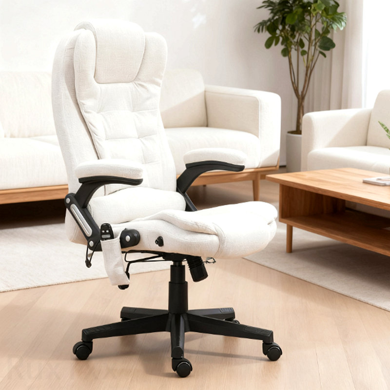 Massage Office Chair, With Heat, High Back Massage Desk Chair, With Reclining Backrest, Cream White