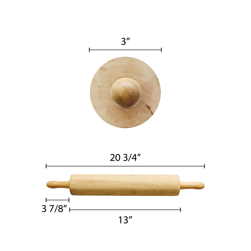 Beige Solid Wood Rolling Pin with Contoured Handles