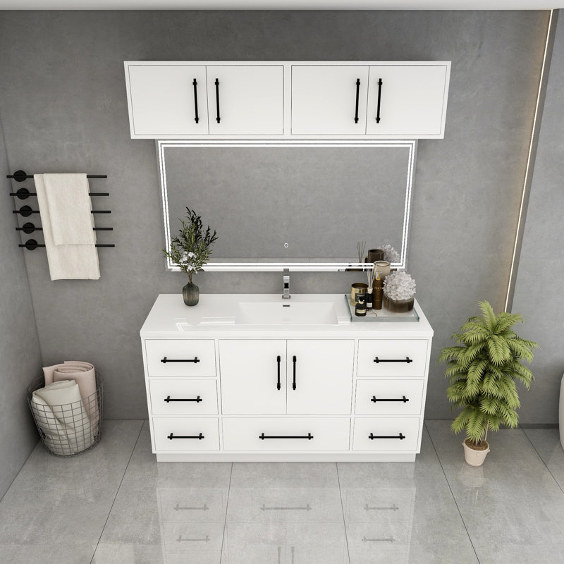 Victoria 60'' Freestanding Vanity with Single Reinforced Acrylic Sink + Top Cabinet, Gloss White