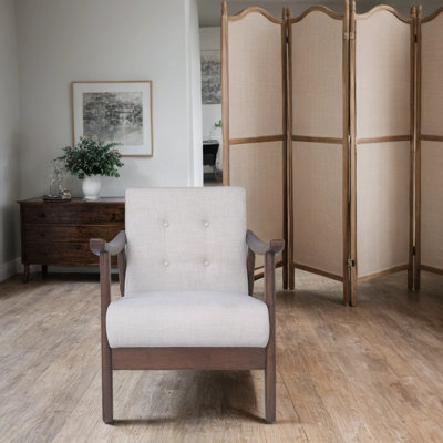 Fauteuil d'appoint Mid-Century moderne capitonné avec structure en noyer
