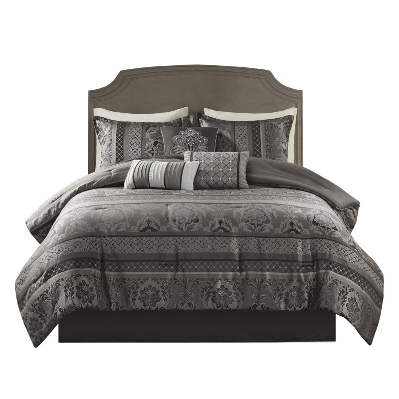 7 Piece Grey Bedding - King Fine Comforter In Luxury