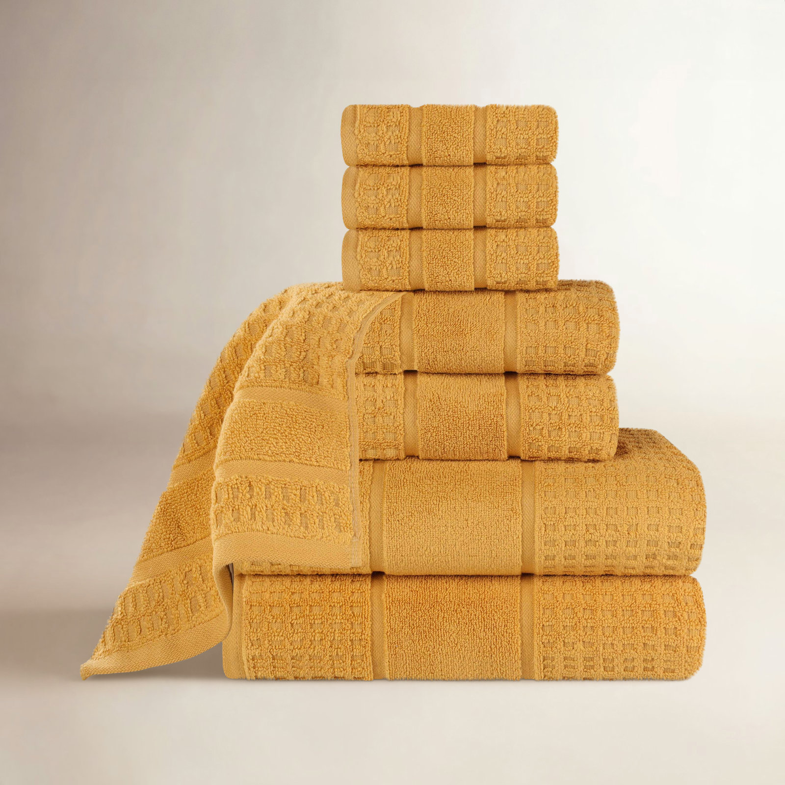 Hisela 3-Piece Waffle Cotton Towel Set, Gold, 8 Piece Towel Set