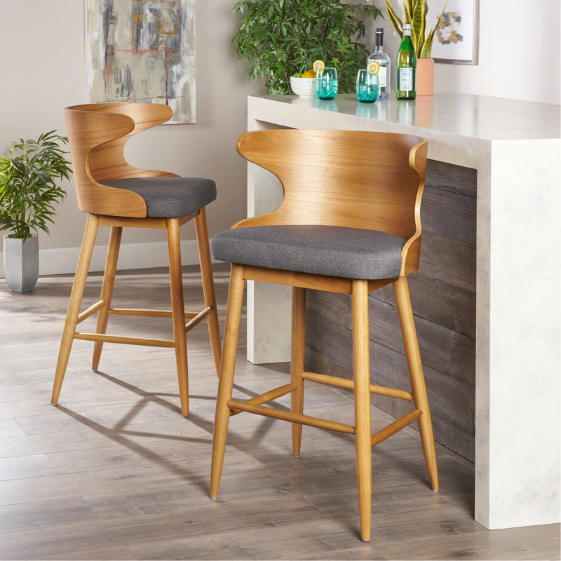 Ensemble de 2 tabourets de bar Mid-Century modernes, gris anthracite et naturel