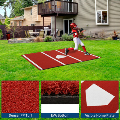 Tapis de baseball de 6 pi x 4 pi, tapis de frappeur de Softball avec plaque de base et envers en caoutchouc antidérapant, tapis de tapis de frappeur portatif anti-décoloration pour l'entraînement en plein air