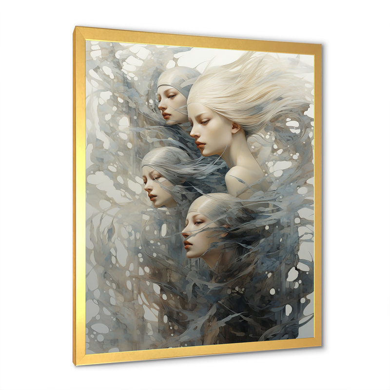 «Woman Mermaids Expression» sur toile, Cadre doré simple, H 32 po x l 16 po x P 1 po
