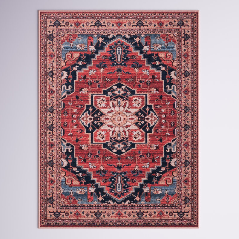 Chenard Oriental Red/Beige Area Rug, Rectangle 4' x 6'