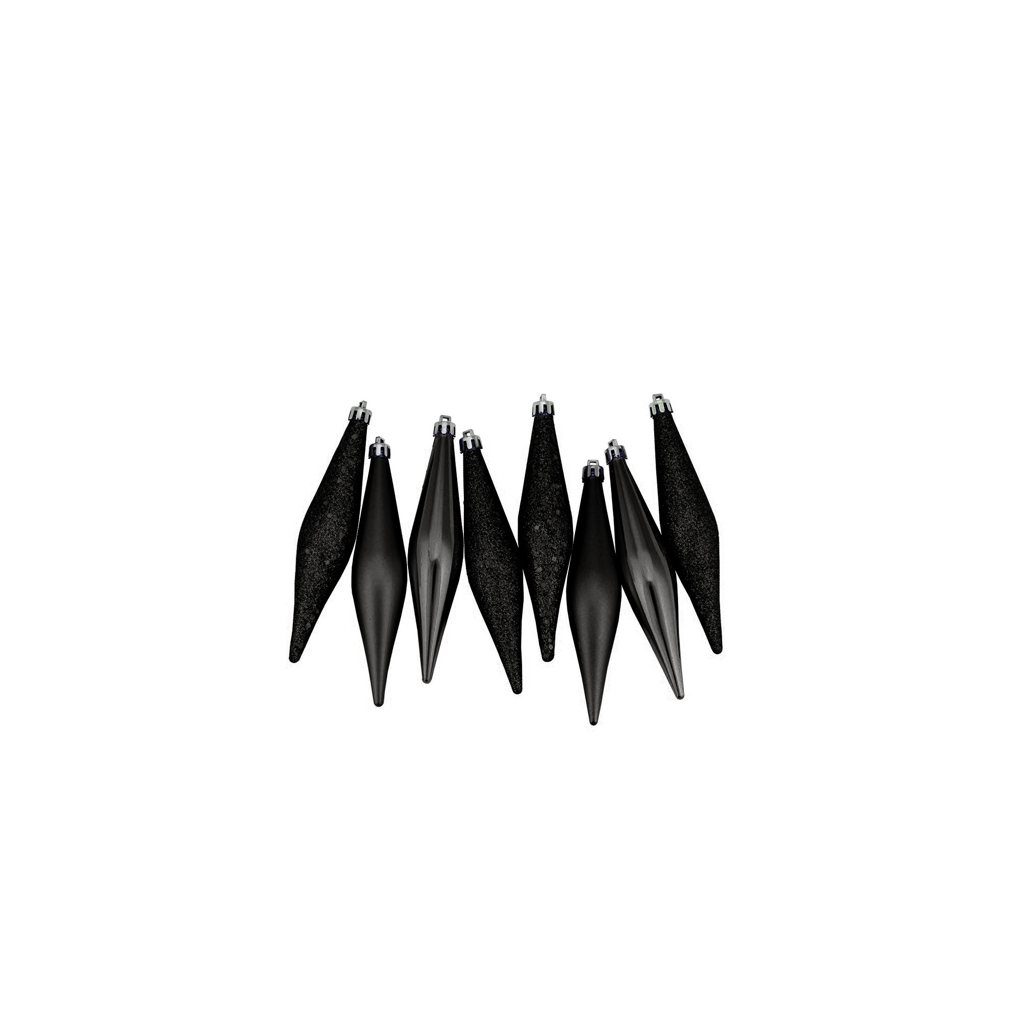 8ct Shatterproof 4-Finish Christmas Finial Drop Ornaments, Jet Black