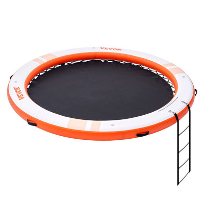Inflatable Floating Dock, 8Ft Inflatable Dock Platform With 5Ft Trampoline Mesh Pool, Non-Slip Floating Platform Water Mat With Portable Bag & Detachable Ladder For Pool Beach Relaxation