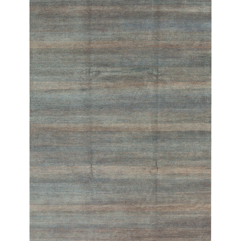 Tapis bleu foncé et doré de haute qualité noué à la main, Rectangle 8 pi 10 po x 12 pi 1 po