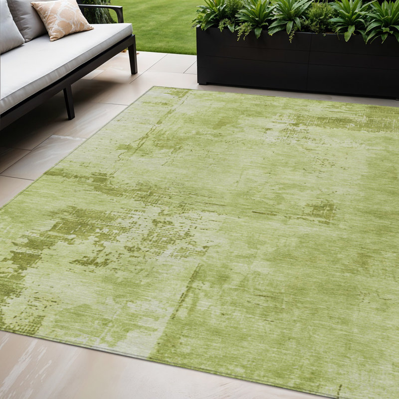 Tapis extérieur lavable abstrait vert lime 5 pi x 8 pi