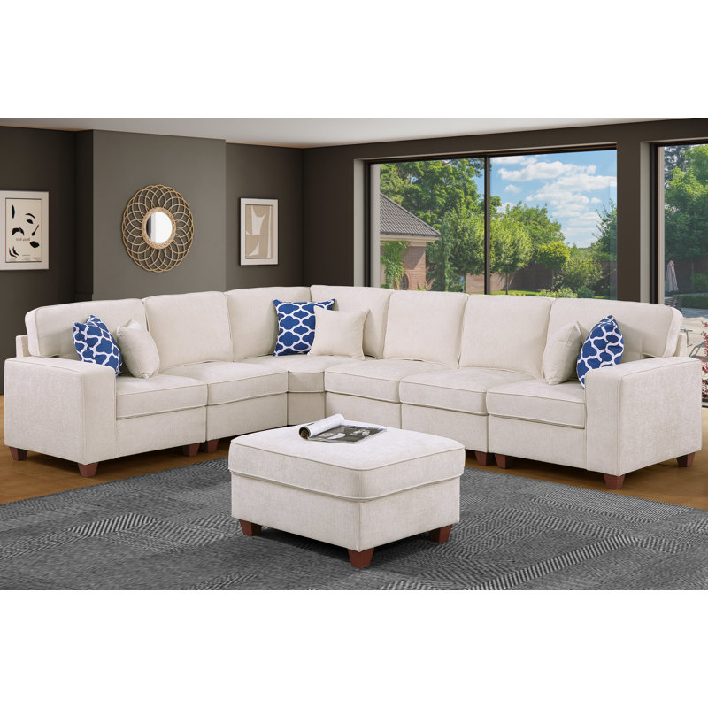 Canapé modulaire en L Forbestown, Beige Chenille
