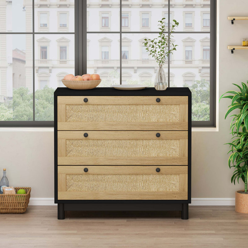 Armoire de rangement 3 tiroirs avec corde tissée, pour chambre à coucher, salon, salle à manger, couloirs
