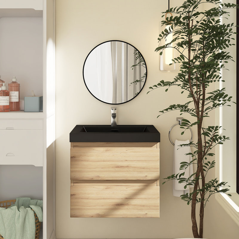 Angela 23.63'' Single Bathroom Vanity with Resin Top, Oak