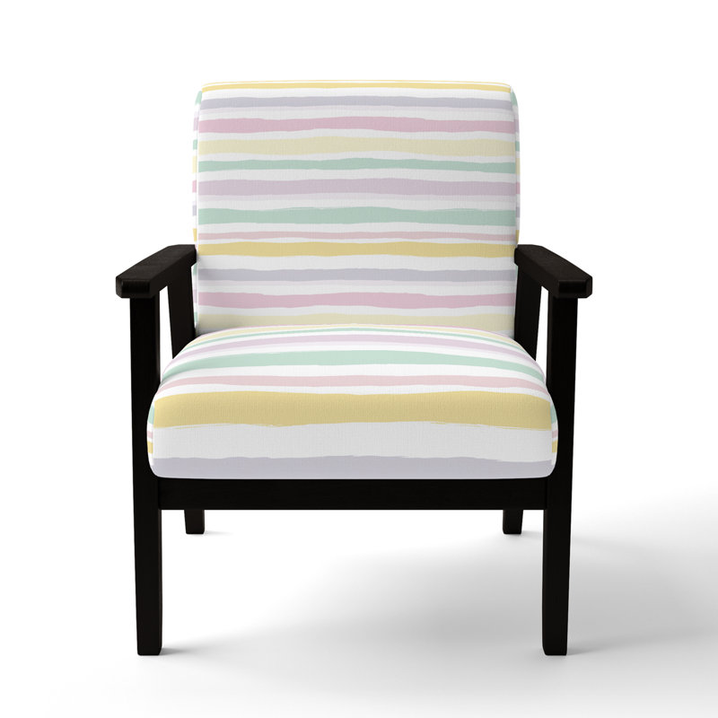 Chaise d'appoint French Country - fauteuil rose et jaune avec brise Breeze Stripes, Accoudoirs carrés noirs
