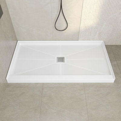 Base de douche rectangulaire l 60 po x P 32 po avec drain central, surface antidérapante