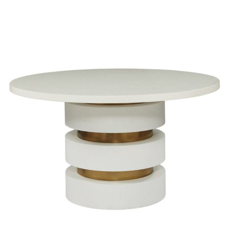Armand Round Dining Table, White Smooth Gesso/Antiqued Brass