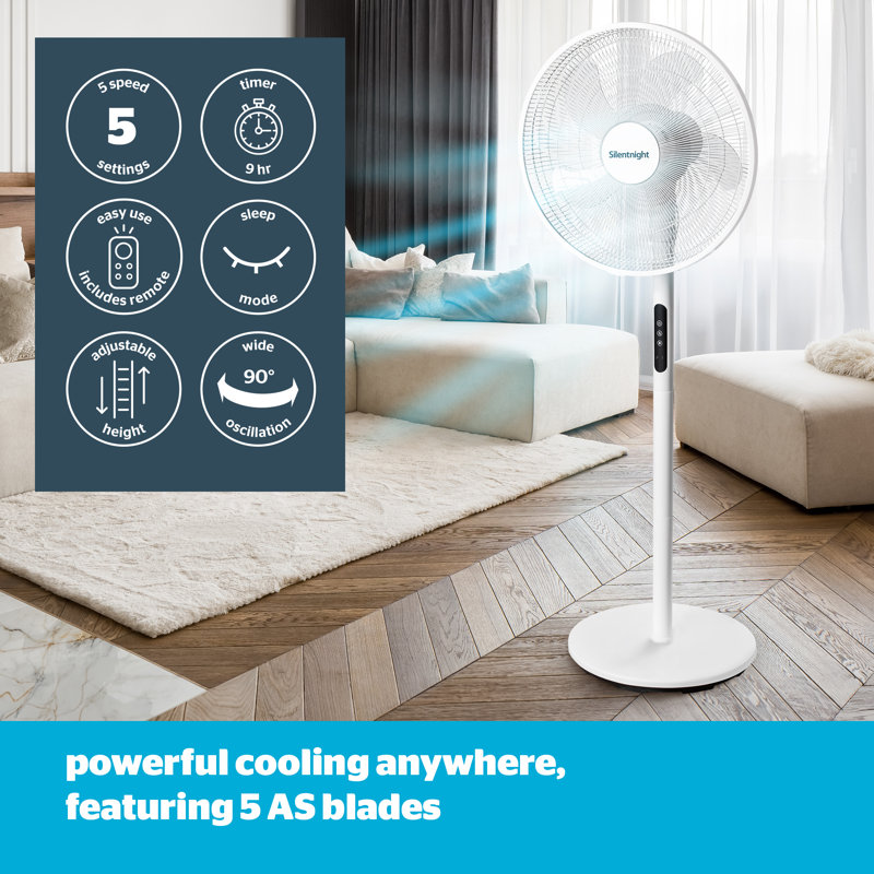 Silentnight Airmax 18inch Oscillating Stand Fan with 5 Speed Settings and Remote Control