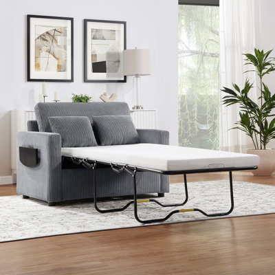 Sofa Bed Sleeper Sofa Loveseat with Foldable Mattress, Side Table, Storage Pocket, and USB Ports for Living Room